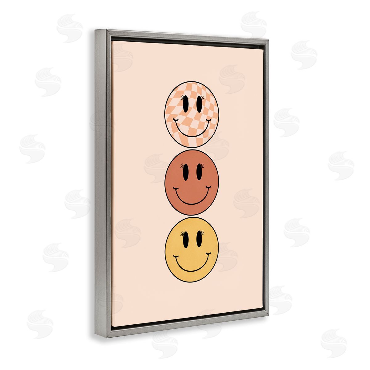 Retro Smileys Trio Grey Floating Frame Canvas Wall Art, Home Decor by JJ Design House, LLC.
