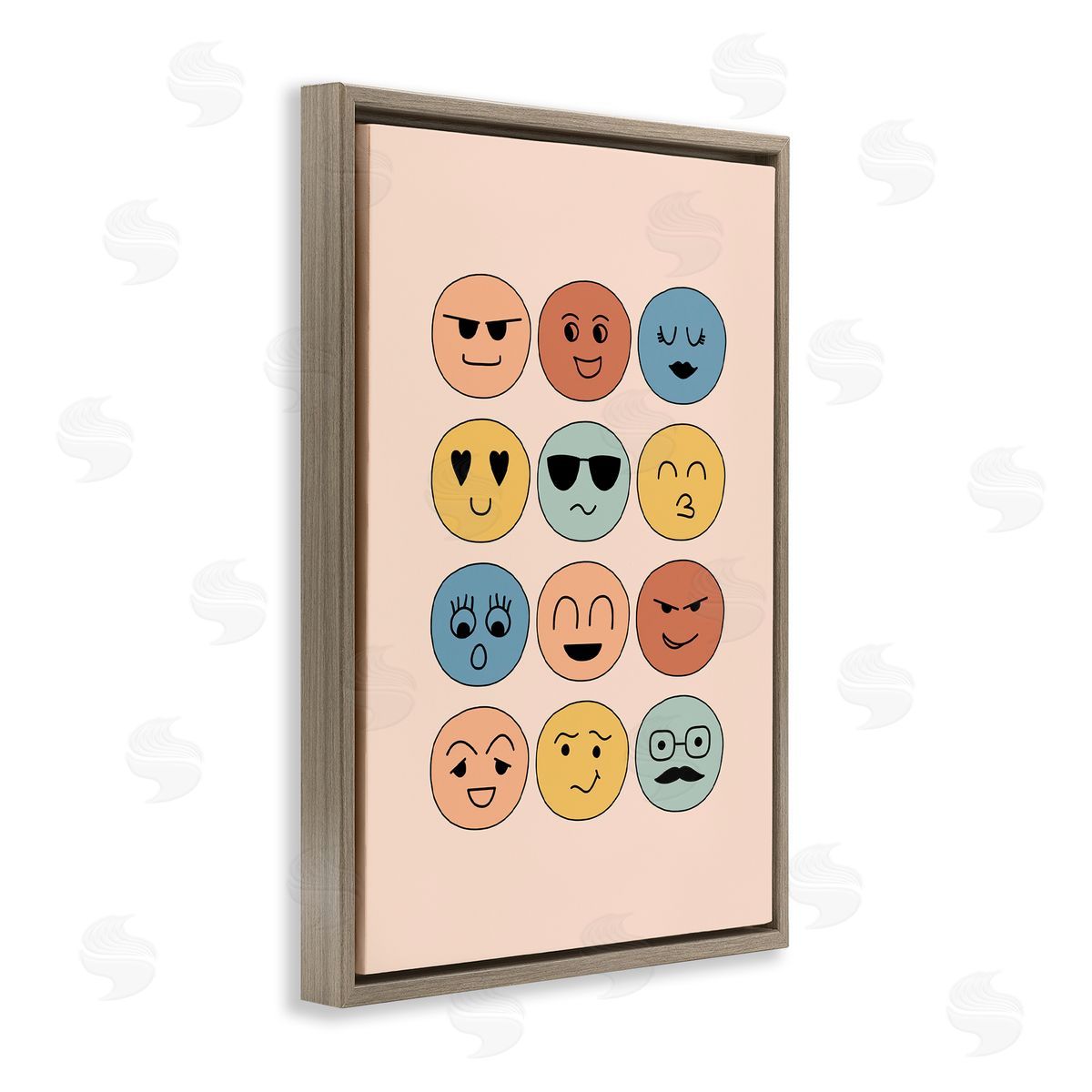 Various Expression Smileys Brown Floating Frame Canvas Wall Art, Home Decor by JJ Design House, LLC.