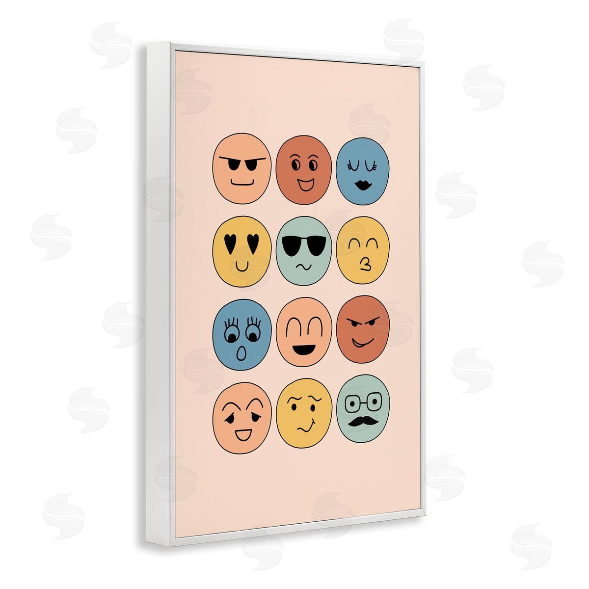 Various Expression Smileys White Frame Print Wall Art, Home Decor by JJ Design House, LLC.