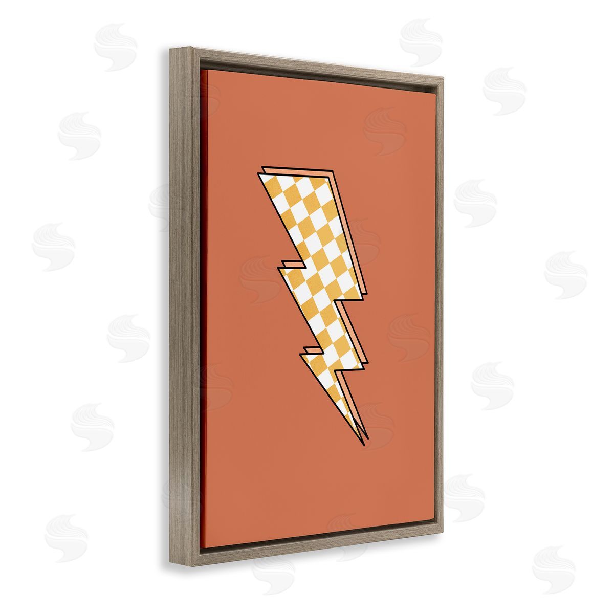 Checking Lightning Bolt Brown Floating Frame Canvas Wall Art, Home Decor by JJ Design House, LLC.