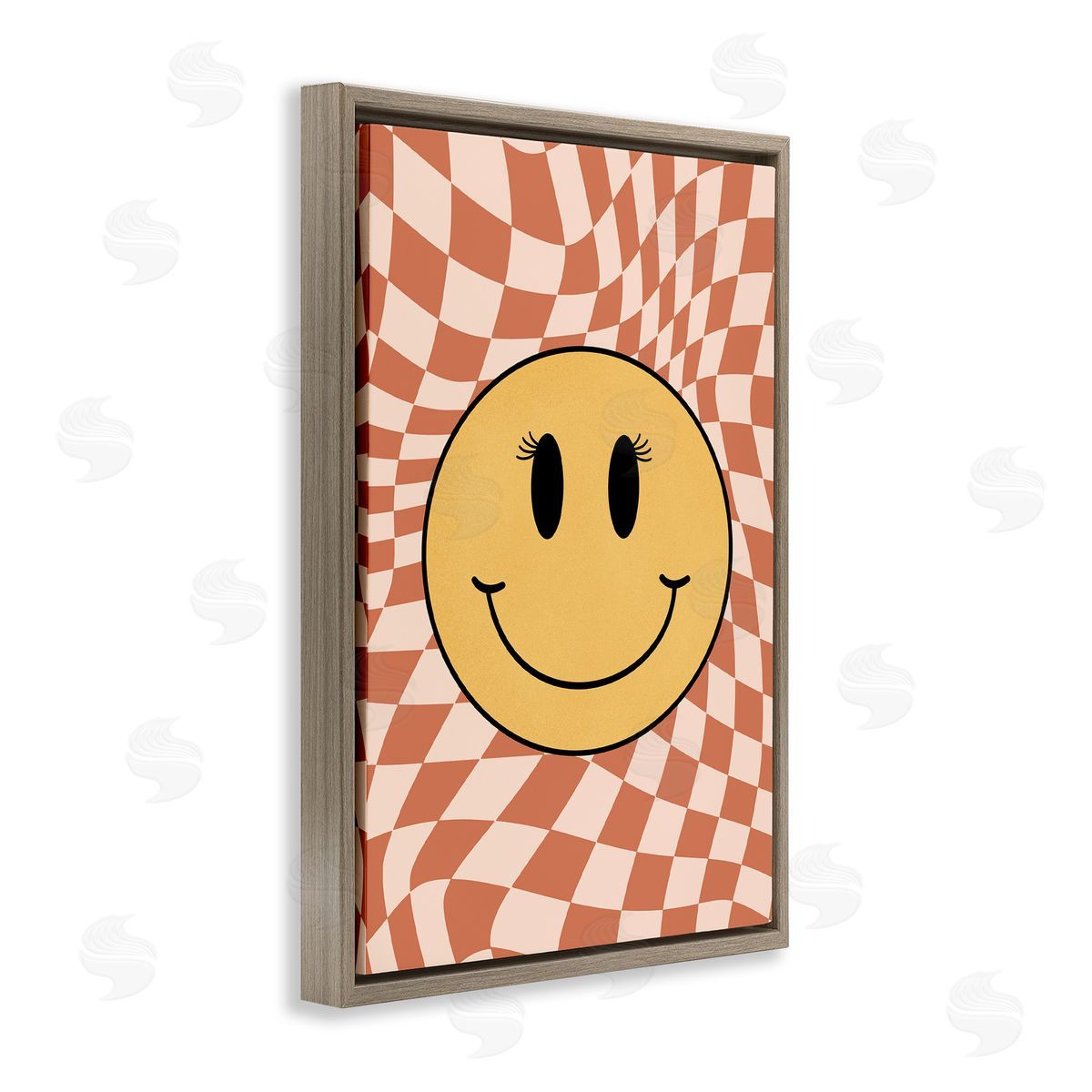 Wavy Checkered Smiley Brown Floating Frame Canvas Wall Art, Home Decor by JJ Design House, LLC.