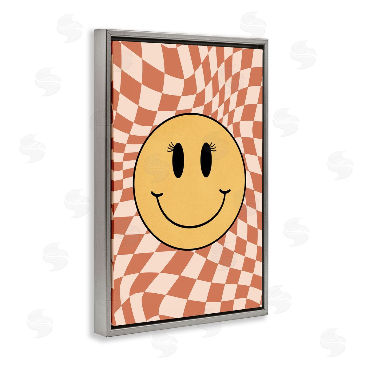 Wavy Checkered Smiley Grey Floating Frame Canvas Wall Art, Home Decor by JJ Design House, LLC.