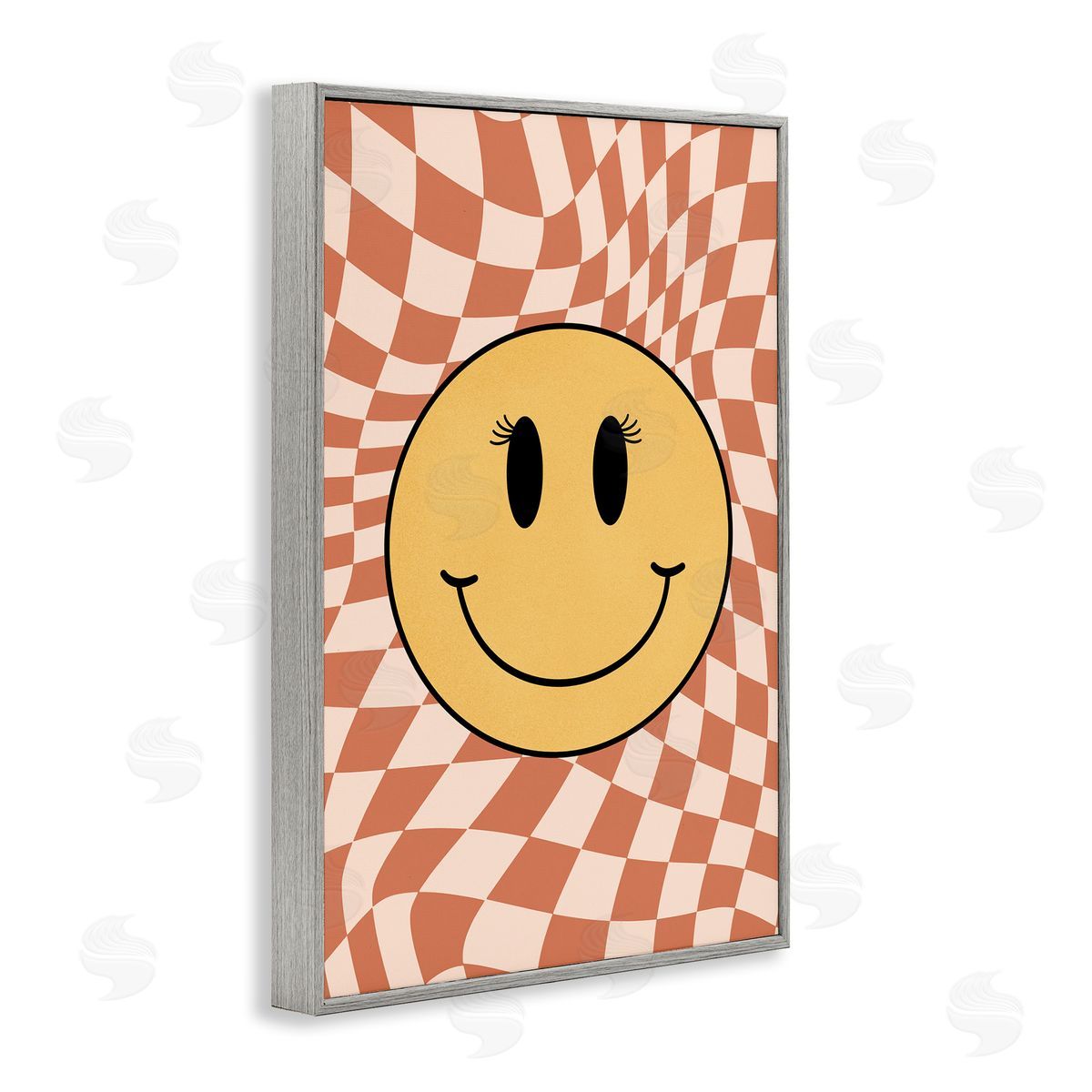 Wavy Checkered Smiley Grey Frame Print Wall Art, Home Decor by JJ Design House, LLC.