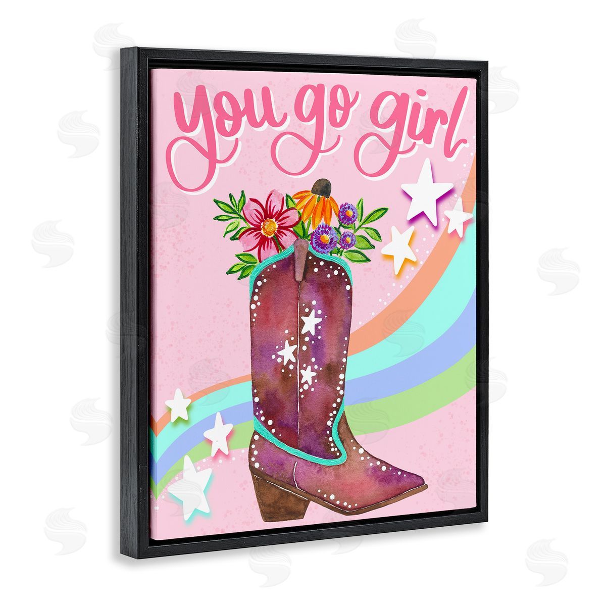 You Go Girl Boot Black Floating Frame Canvas Wall Art, Home Decor by Bethany Joy Adams
