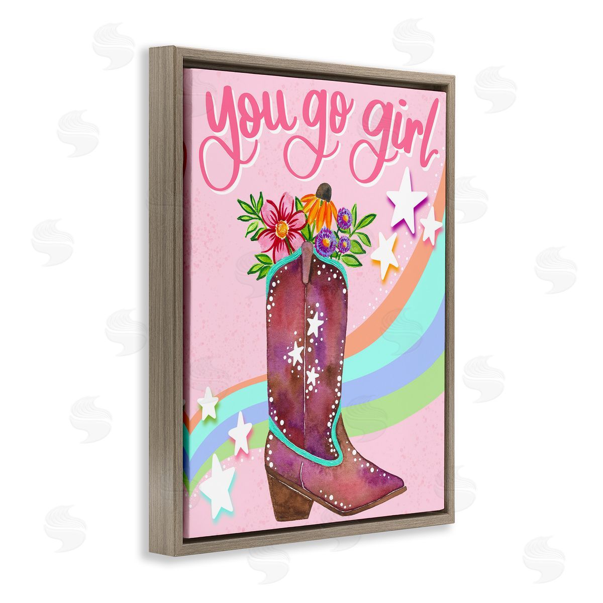 You Go Girl Boot Brown Floating Frame Canvas Wall Art, Home Decor by Bethany Joy Adams