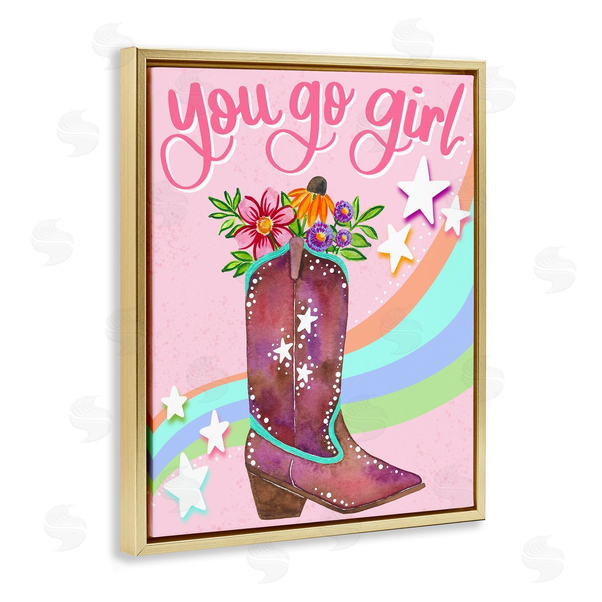 You Go Girl Boot Gold Floating Frame Canvas Wall Art, Home Decor by Bethany Joy Adams
