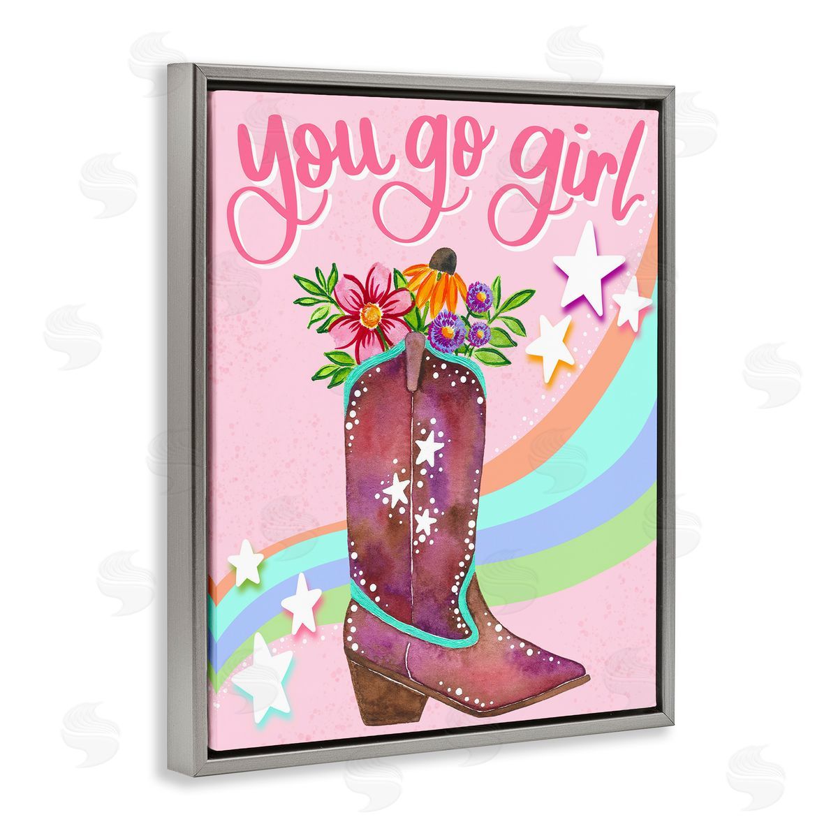 You Go Girl Boot Grey Floating Frame Canvas Wall Art, Home Decor by Bethany Joy Adams