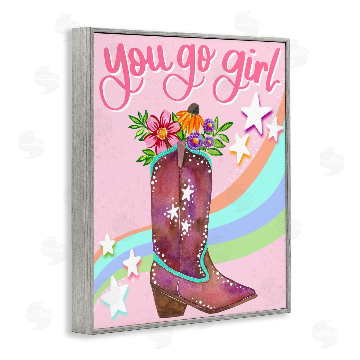 You Go Girl Boot Grey Frame Print Wall Art, Home Decor by Bethany Joy Adams