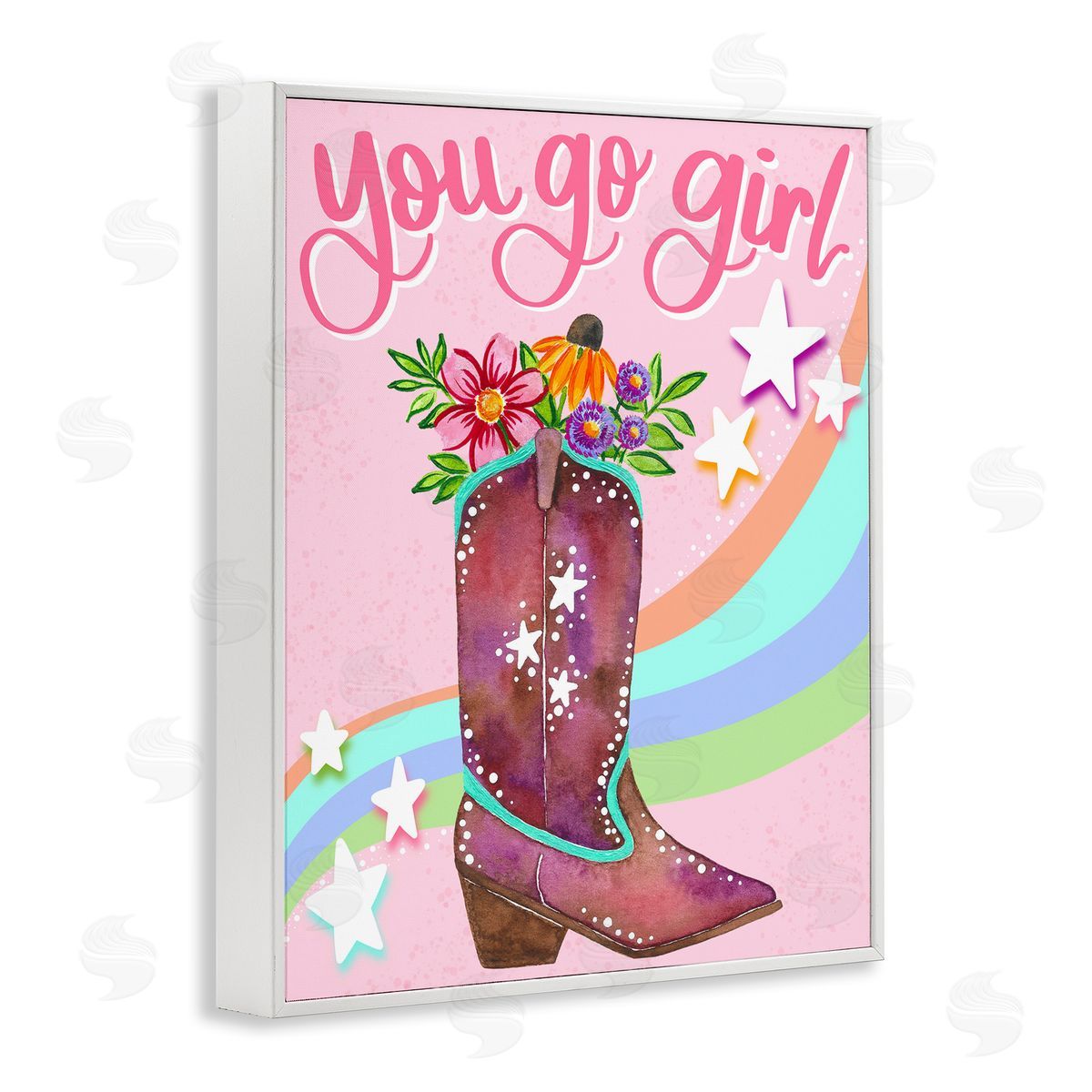 You Go Girl Boot White Frame Print Wall Art, Home Decor by Bethany Joy Adams