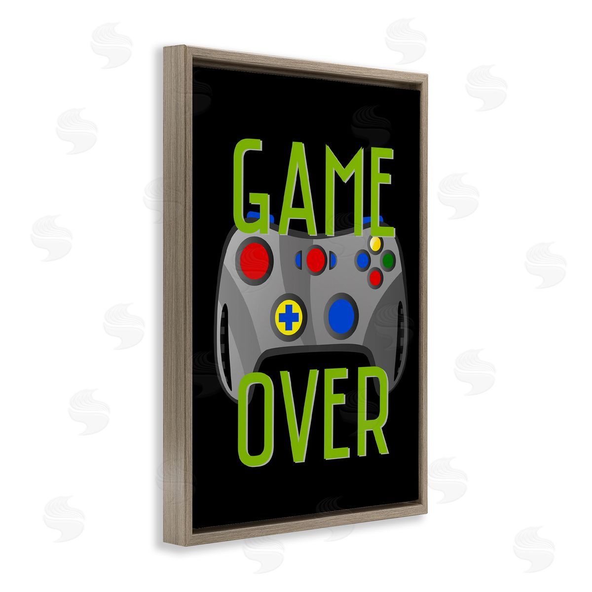 Game Over with Controller Brown Floating Frame Canvas Wall Art, Home Decor by Kim Allen