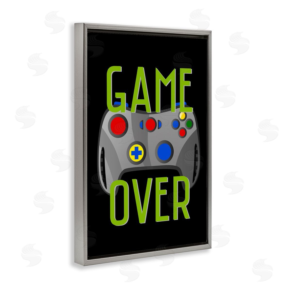 Game Over with Controller Grey Floating Frame Canvas Wall Art, Home Decor by Kim Allen