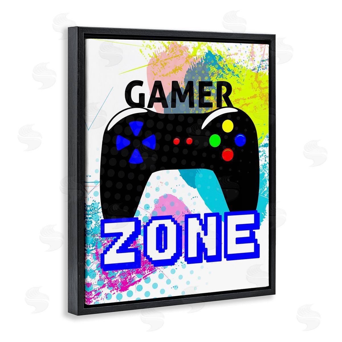 Gamer Zone and Controller Black Floating Frame Canvas Wall Art, Home Decor by Kim Allen