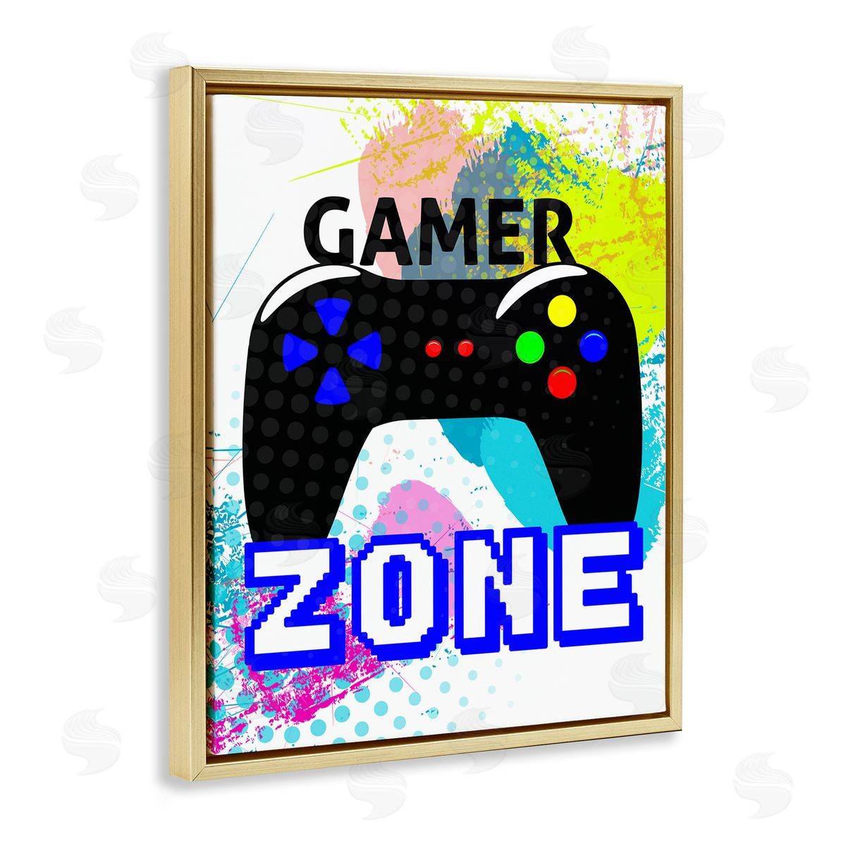 Gamer Zone and Controller Gold Floating Frame Canvas Wall Art, Home Decor by Kim Allen