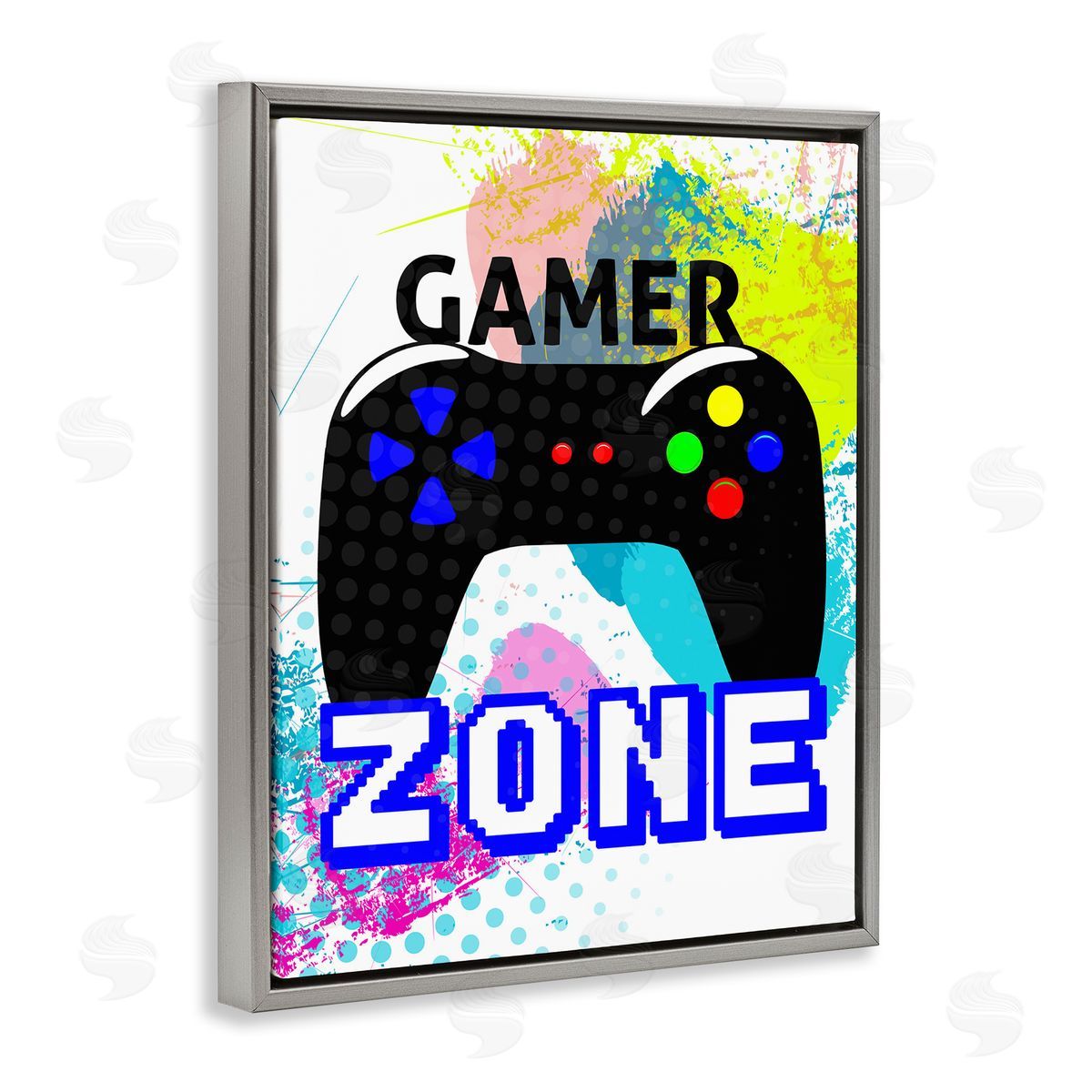 Gamer Zone and Controller Grey Floating Frame Canvas Wall Art, Home Decor by Kim Allen