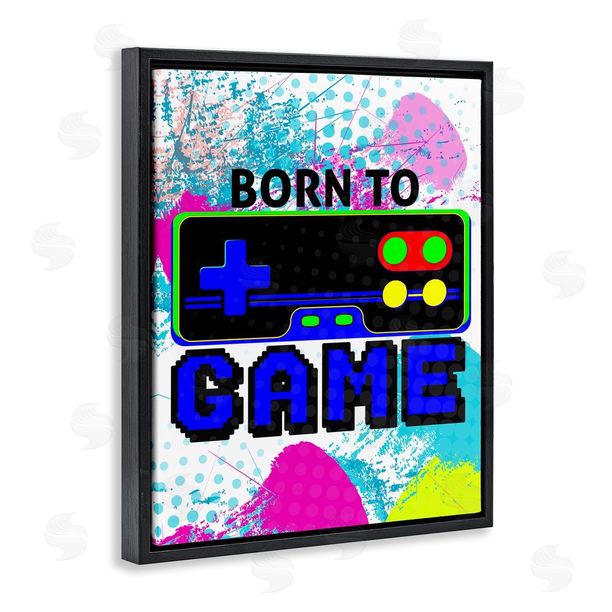 Boy's Born to Game Black Floating Frame Canvas Wall Art, Home Decor by Kim Allen