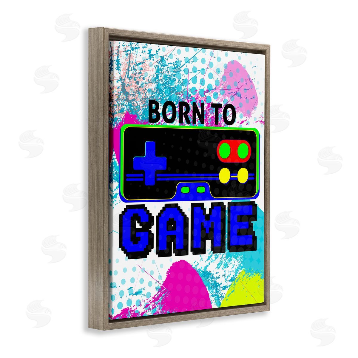 Boy's Born to Game Brown Floating Frame Canvas Wall Art, Home Decor by Kim Allen