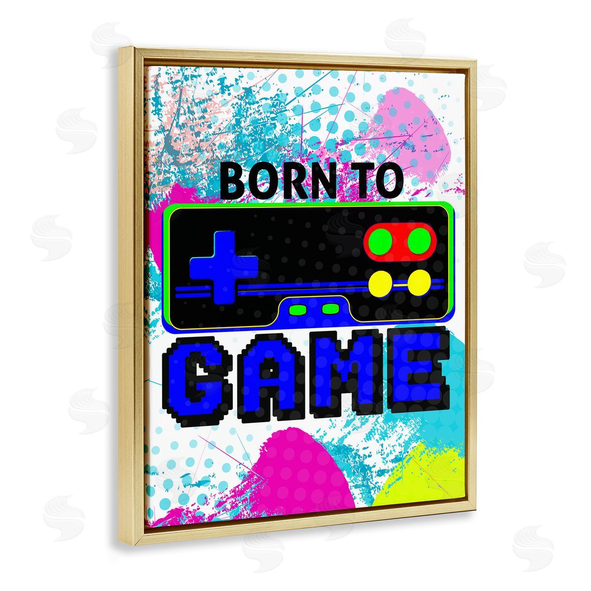 Boy's Born to Game Gold Floating Frame Canvas Wall Art, Home Decor by Kim Allen