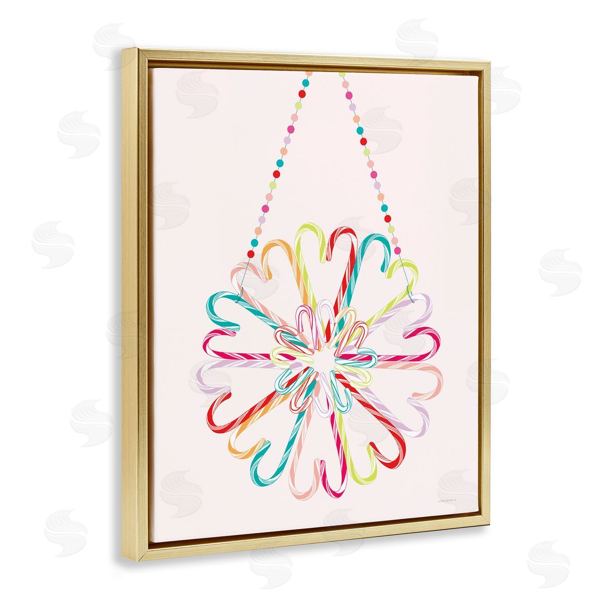 Candy Cane Shapes Gold Floating Frame Canvas Wall Art, Home Decor by Kamdon Kreations