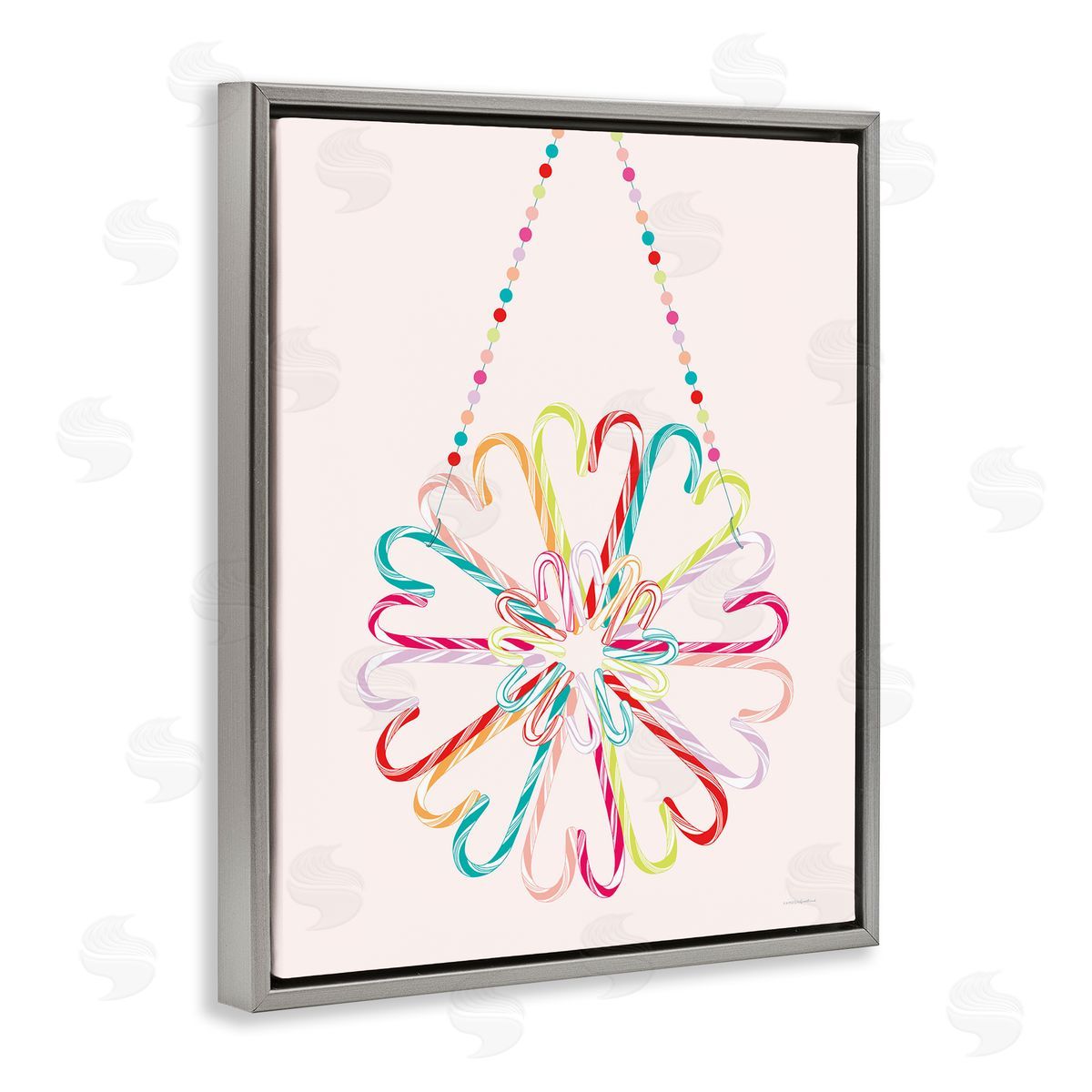 Candy Cane Shapes Grey Floating Frame Canvas Wall Art, Home Decor by Kamdon Kreations