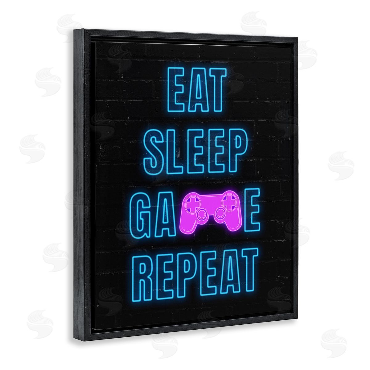 Neon Gamer Lifestyle Black Floating Frame Canvas Wall Art, Home Decor by Nina Blue