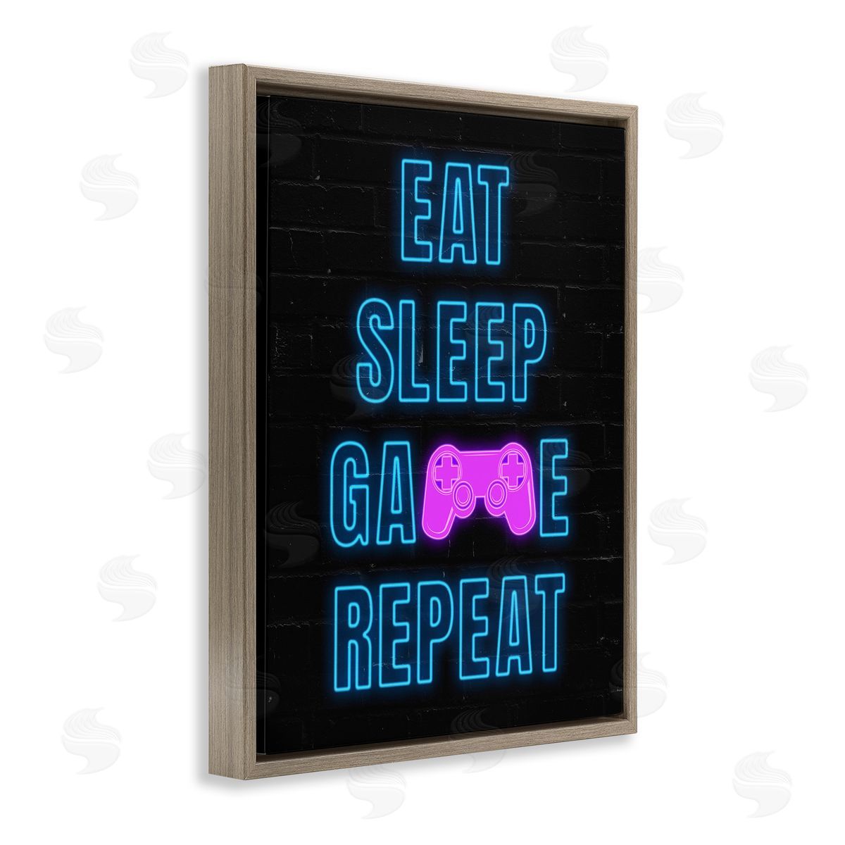 Neon Gamer Lifestyle Brown Floating Frame Canvas Wall Art, Home Decor by Nina Blue