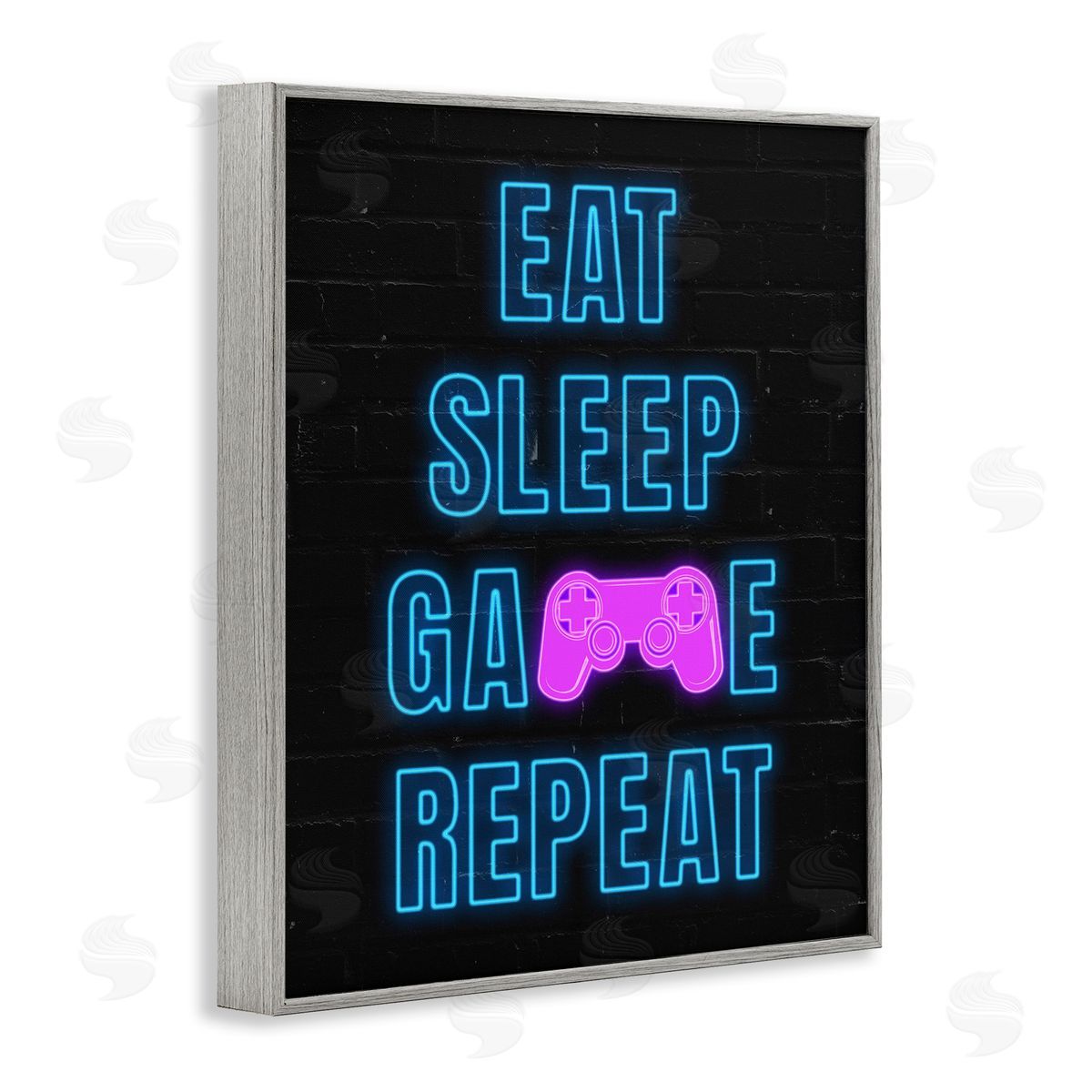 Neon Gamer Lifestyle Grey Frame Print Wall Art, Home Decor by Nina Blue