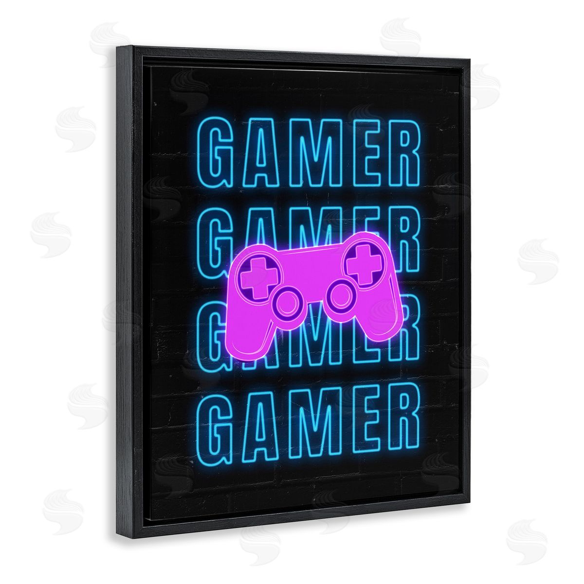 Neon Gamer Words Black Floating Frame Canvas Wall Art, Home Decor by Nina Blue