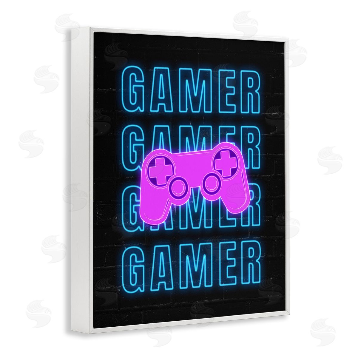 Neon Gamer Words White Frame Print Wall Art, Home Decor by Nina Blue
