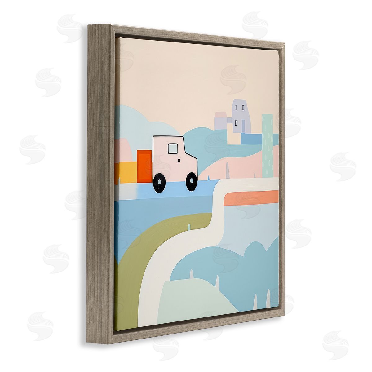 Imagination On Wheels Brown Floating Frame Canvas Wall Art, Home Decor by Lazar Studio