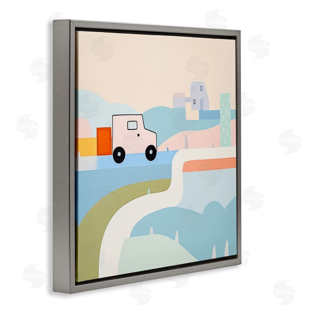 Imagination On Wheels Grey Floating Frame Canvas Wall Art, Home Decor by Lazar Studio