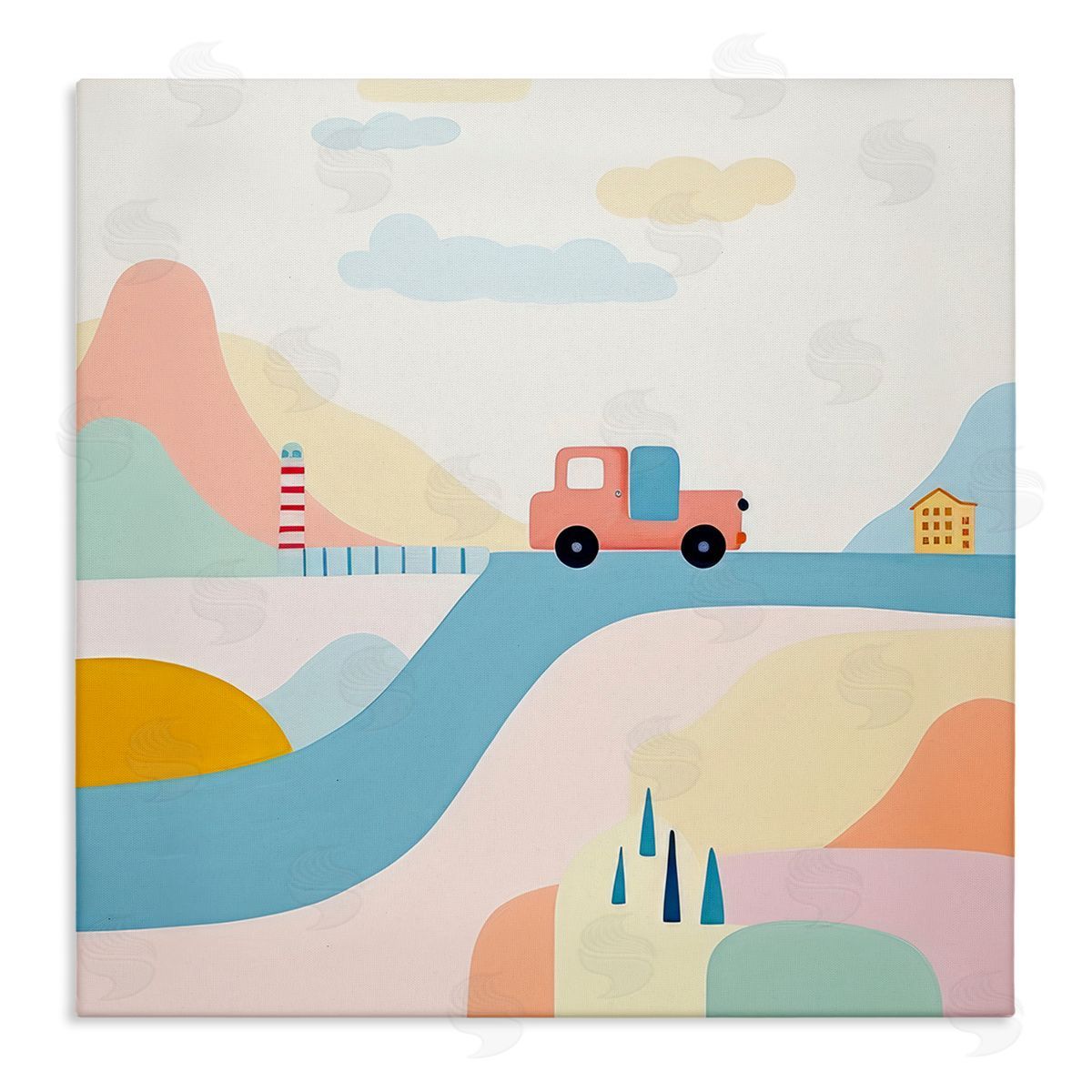 Pastel Landscape Scene Canvas Wall Art, Home Decor by Lazar Studio