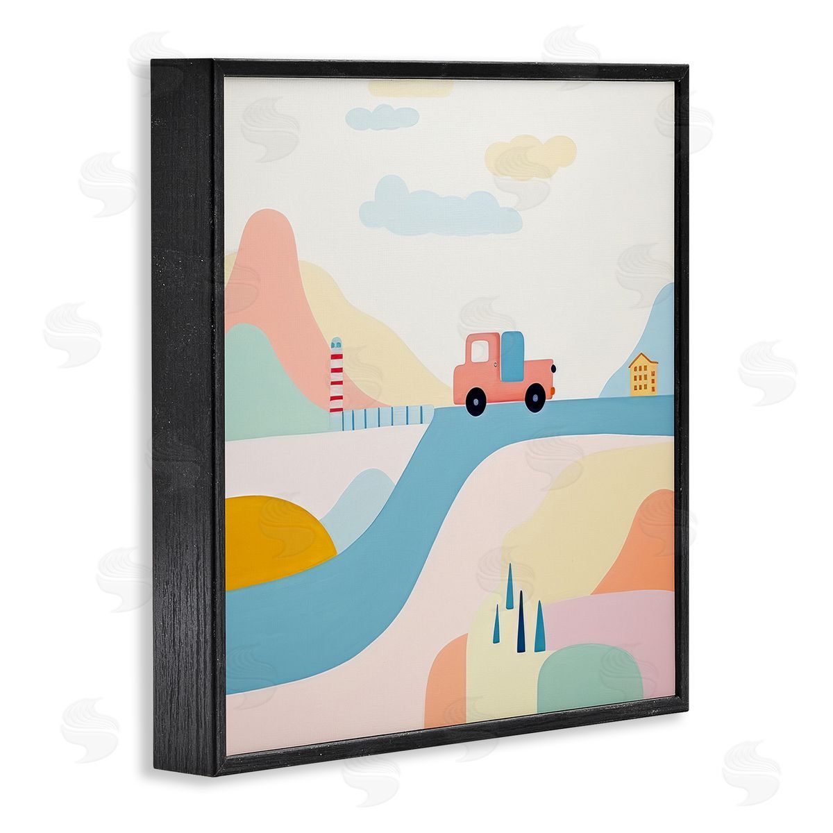 Pastel Landscape Scene Black Frame Print Wall Art, Home Decor by Lazar Studio