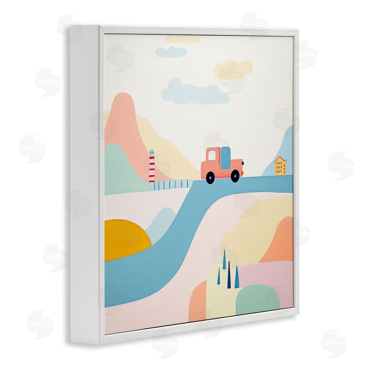 Pastel Landscape Scene White Frame Print Wall Art, Home Decor by Lazar Studio