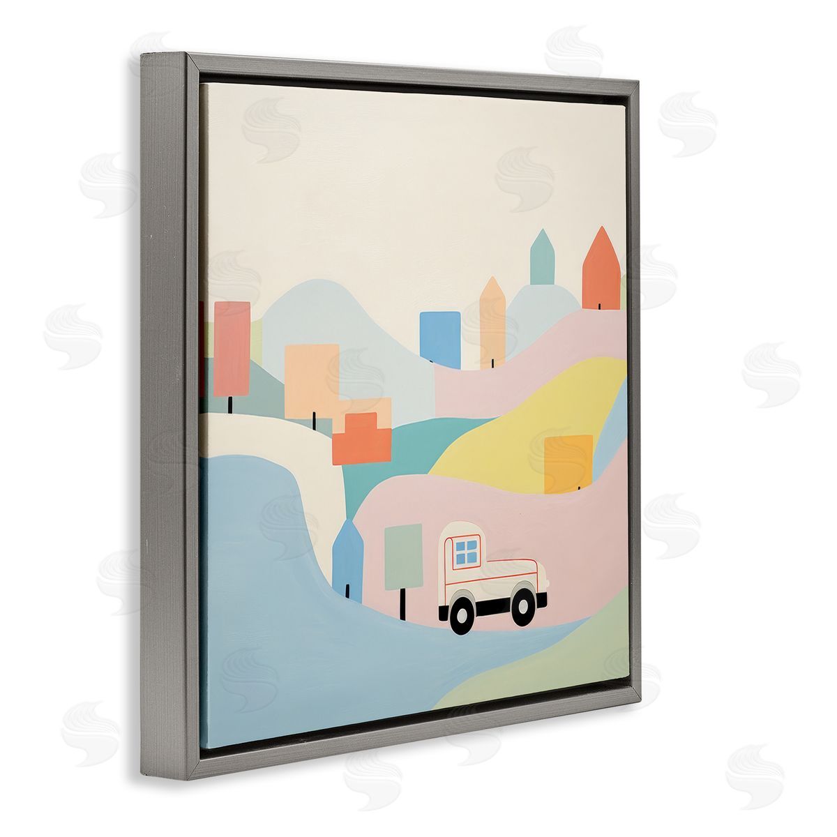 Pastel Imaginative Scene Grey Floating Frame Canvas Wall Art, Home Decor by Lazar Studio
