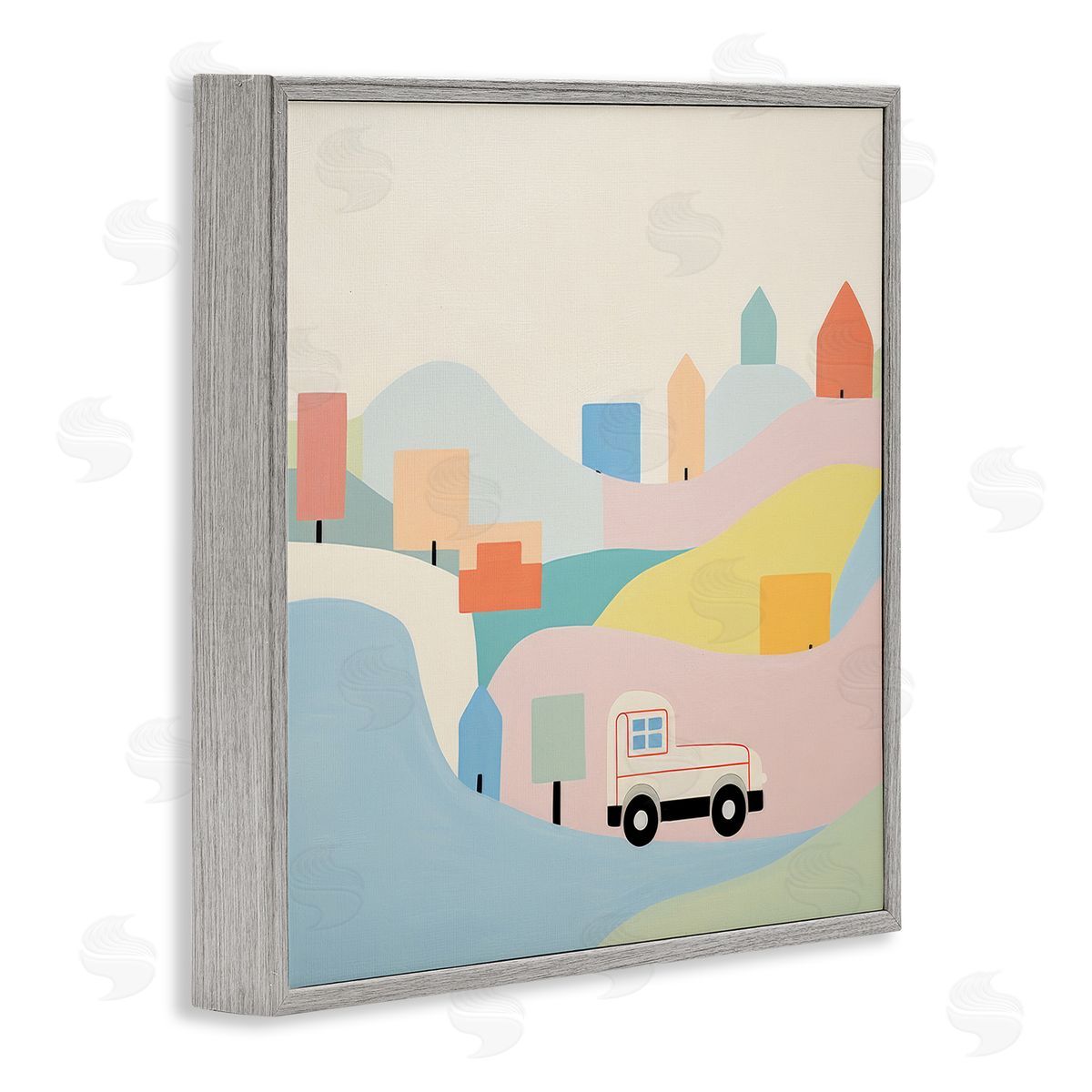 Pastel Imaginative Scene Grey Frame Print Wall Art, Home Decor by Lazar Studio