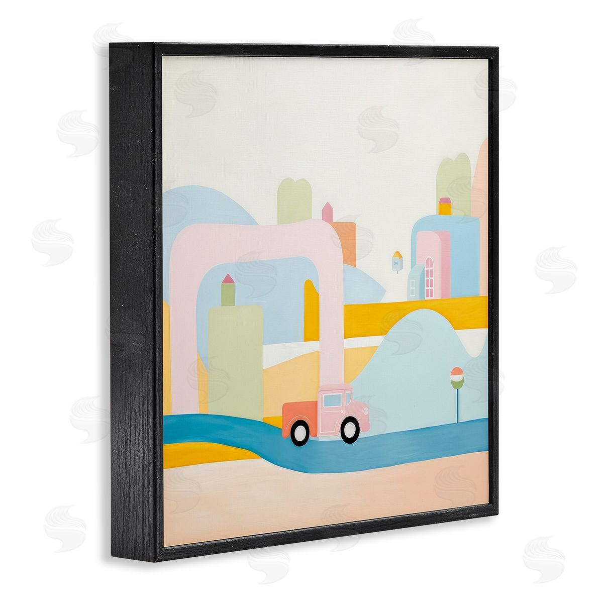 Pastel Car in Landscape Black Frame Print Wall Art, Home Decor by Lazar Studio