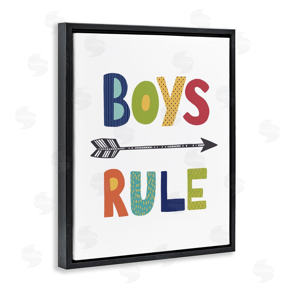 Boys Rule with Arrow Black Floating Frame Canvas Wall Art, Home Decor by Lisa Nohren