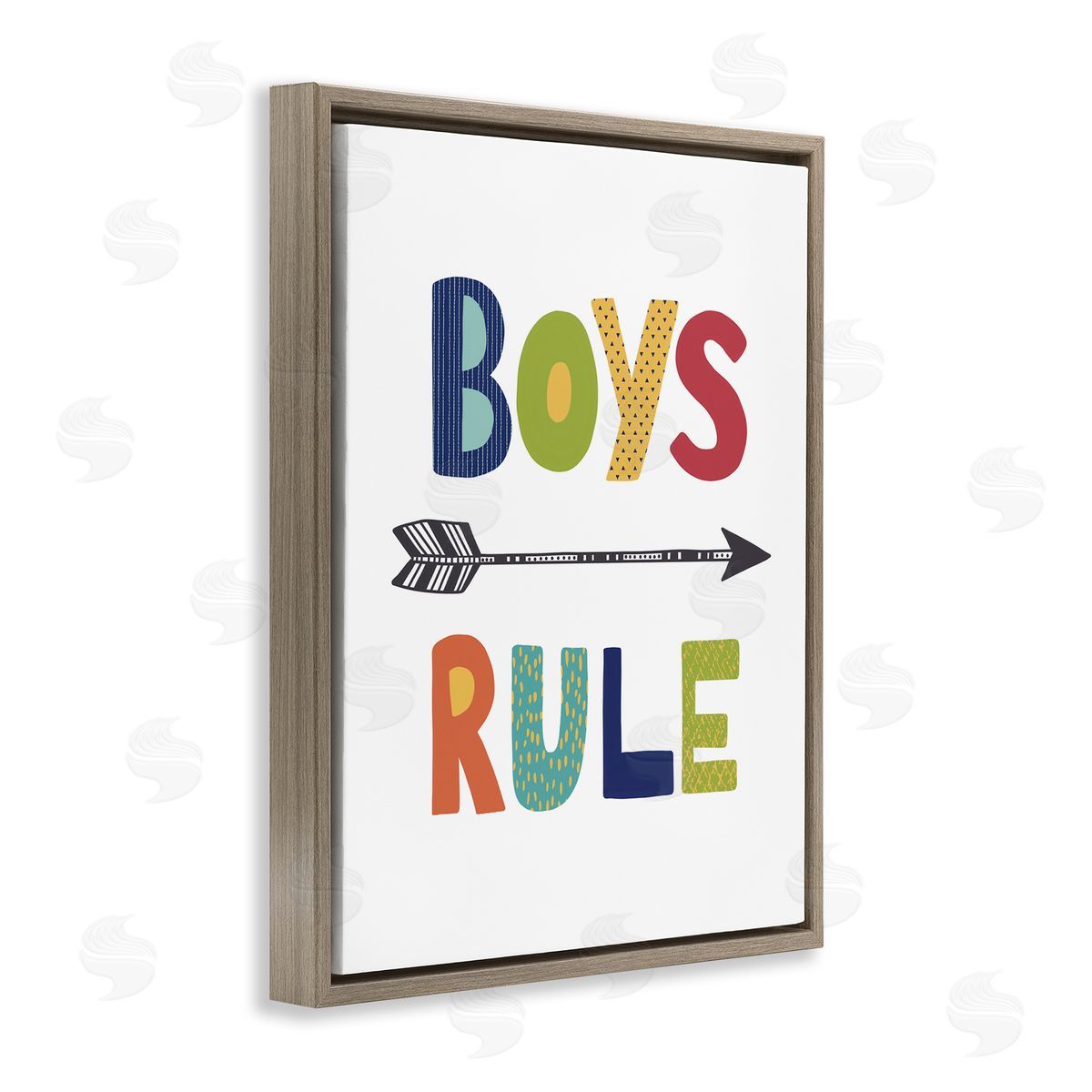 Boys Rule with Arrow Brown Floating Frame Canvas Wall Art, Home Decor by Lisa Nohren