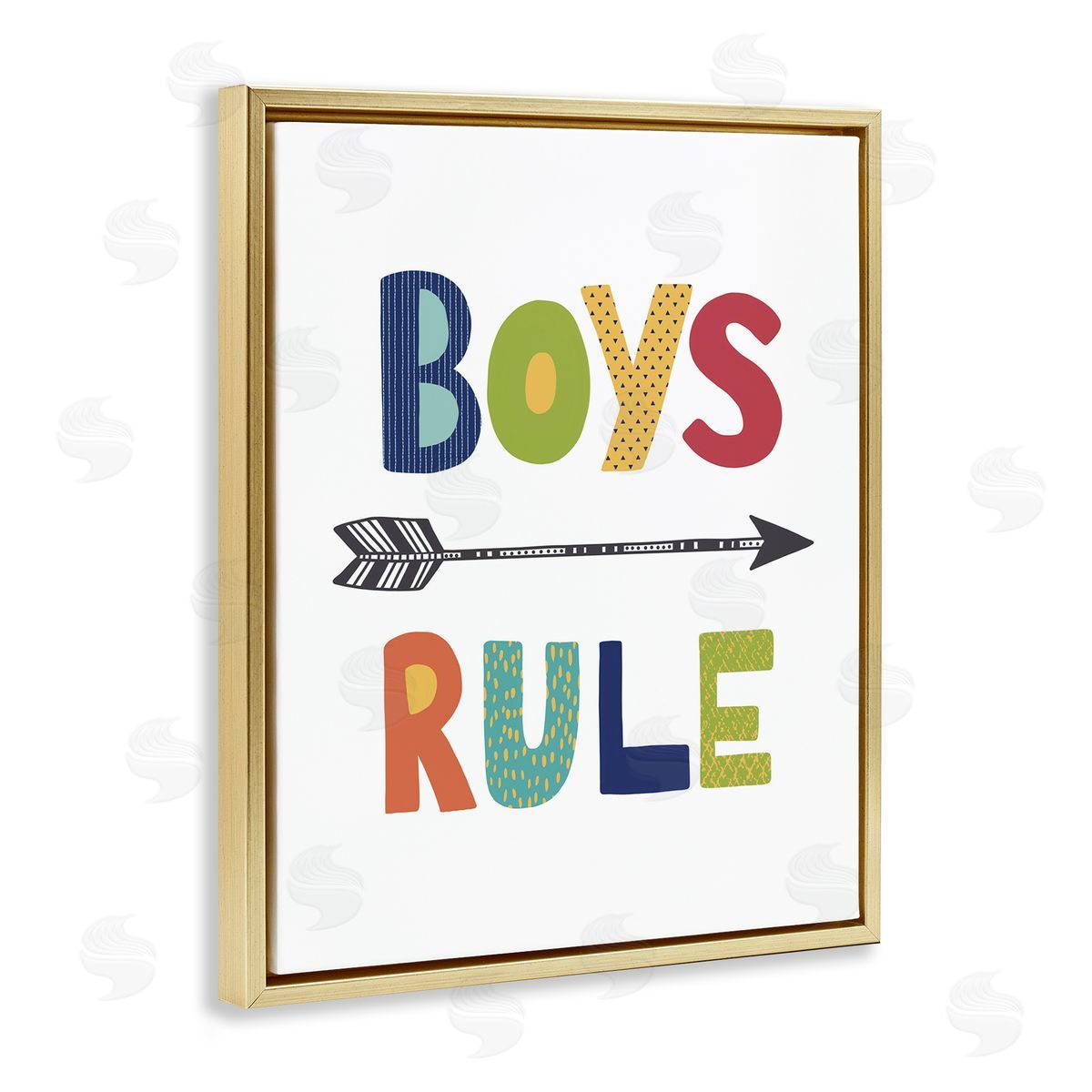 Boys Rule with Arrow Gold Floating Frame Canvas Wall Art, Home Decor by Lisa Nohren