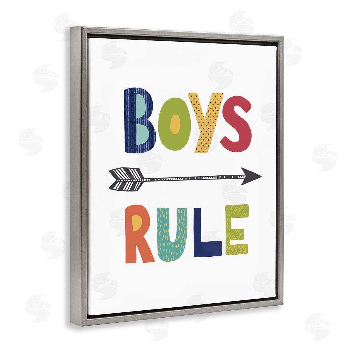 Boys Rule with Arrow Grey Floating Frame Canvas Wall Art, Home Decor by Lisa Nohren