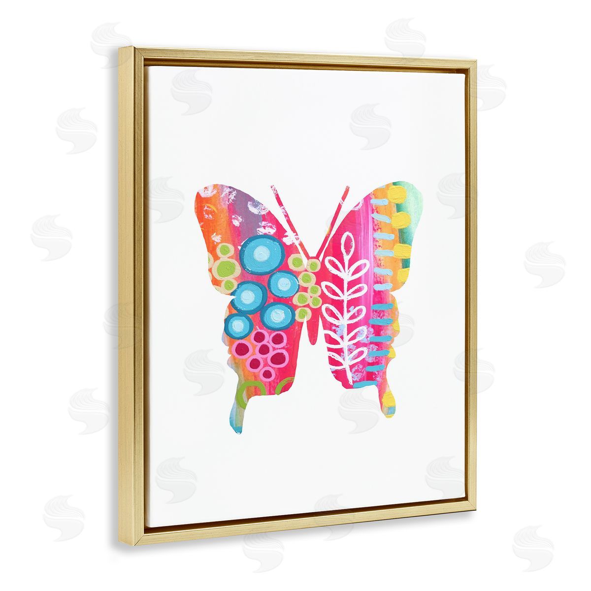 Pink Florals Butterfly Gold Floating Frame Canvas Wall Art, Home Decor by Lisa Nohren