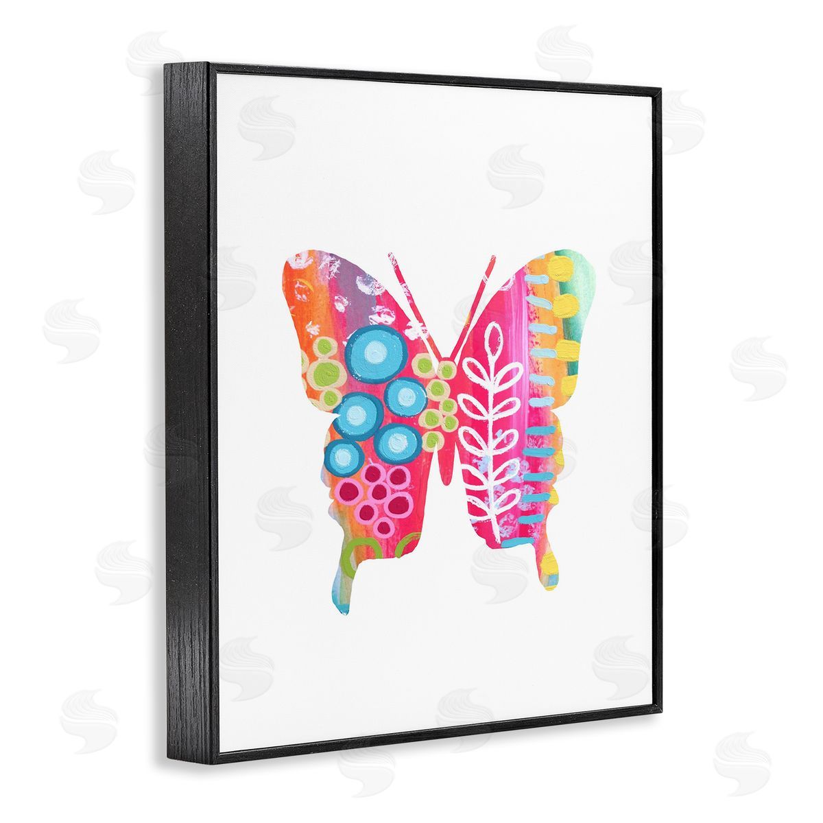Pink Florals Butterfly Black Frame Print Wall Art, Home Decor by Lisa Nohren