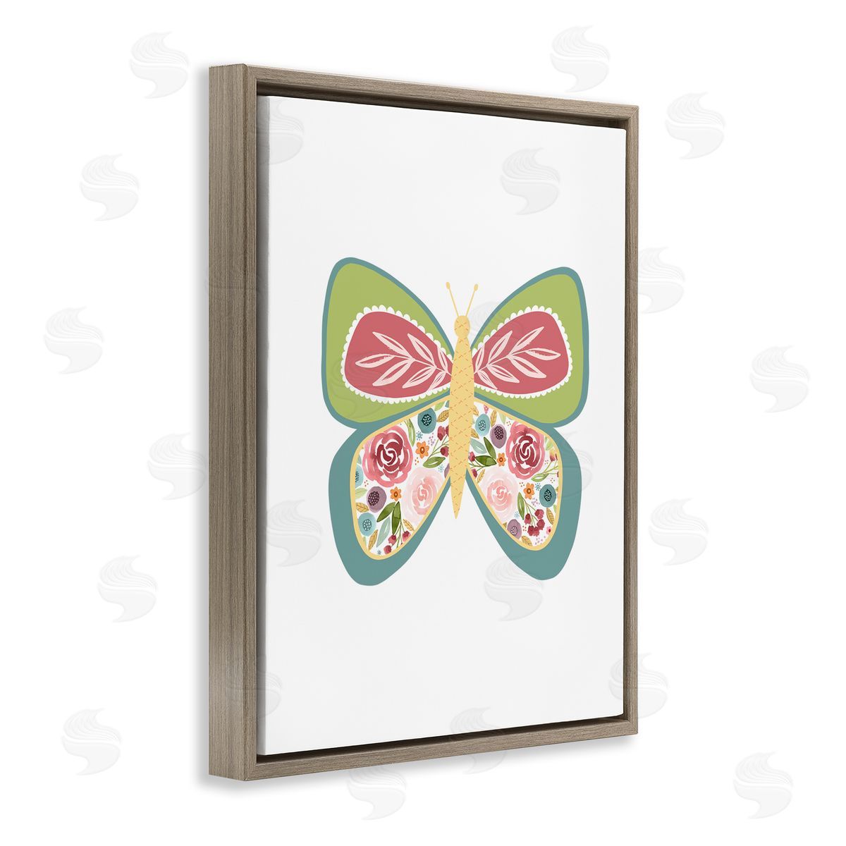 Boho Pattern Butterfly Brown Floating Frame Canvas Wall Art, Home Decor by Lisa Nohren