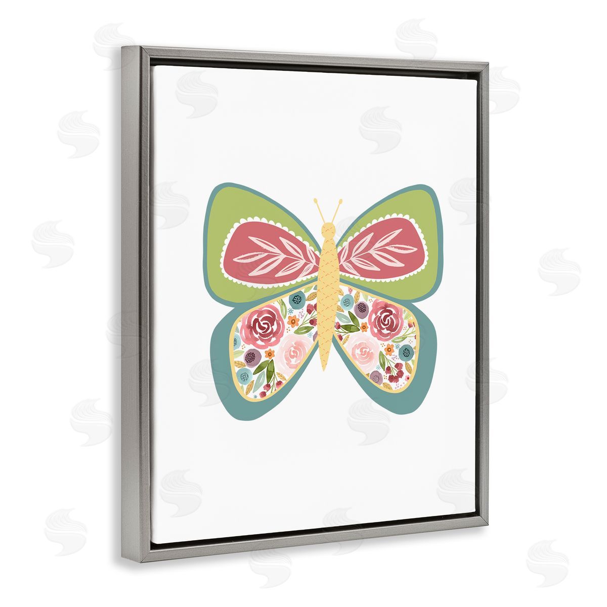 Boho Pattern Butterfly Grey Floating Frame Canvas Wall Art, Home Decor by Lisa Nohren