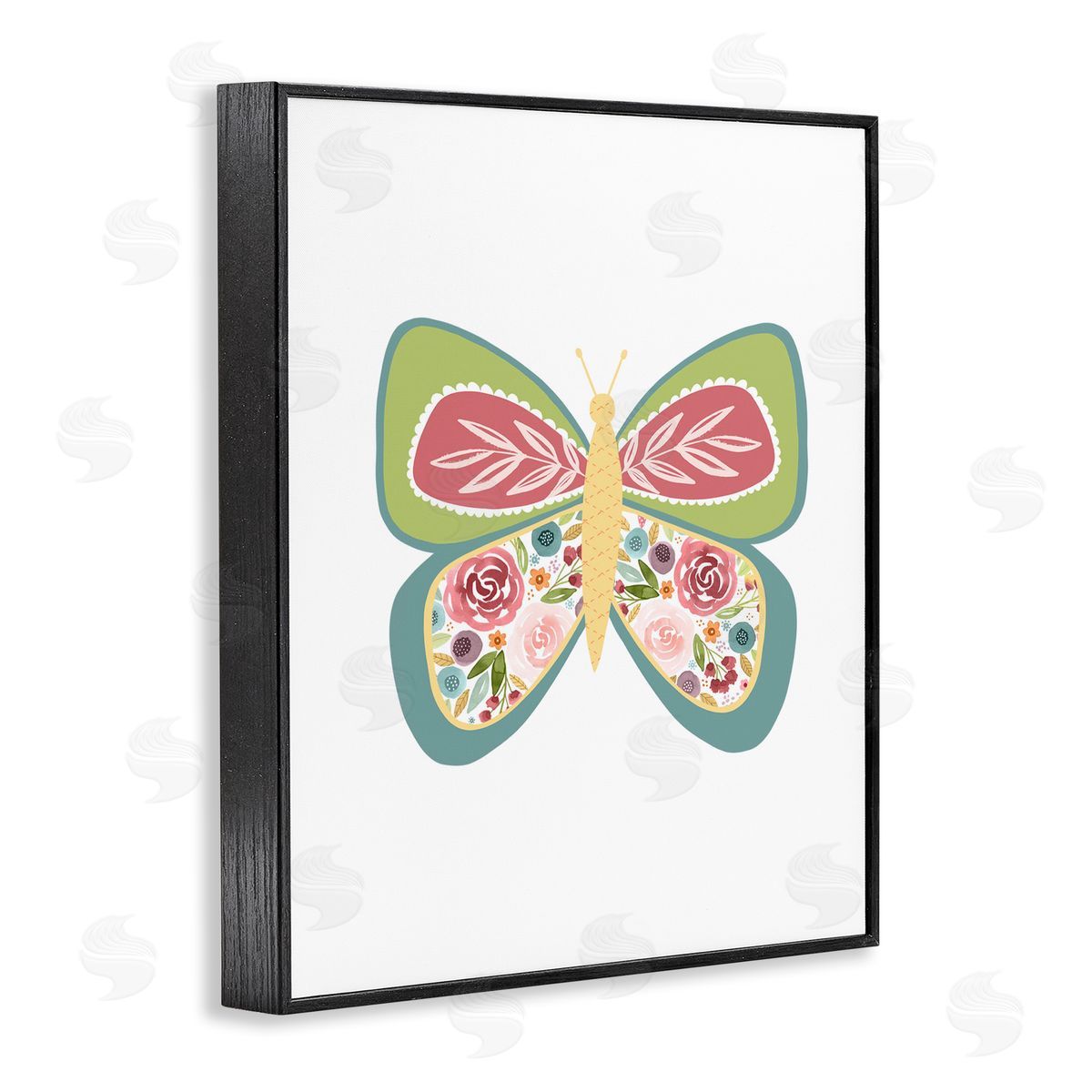 Boho Pattern Butterfly Black Frame Print Wall Art, Home Decor by Lisa Nohren