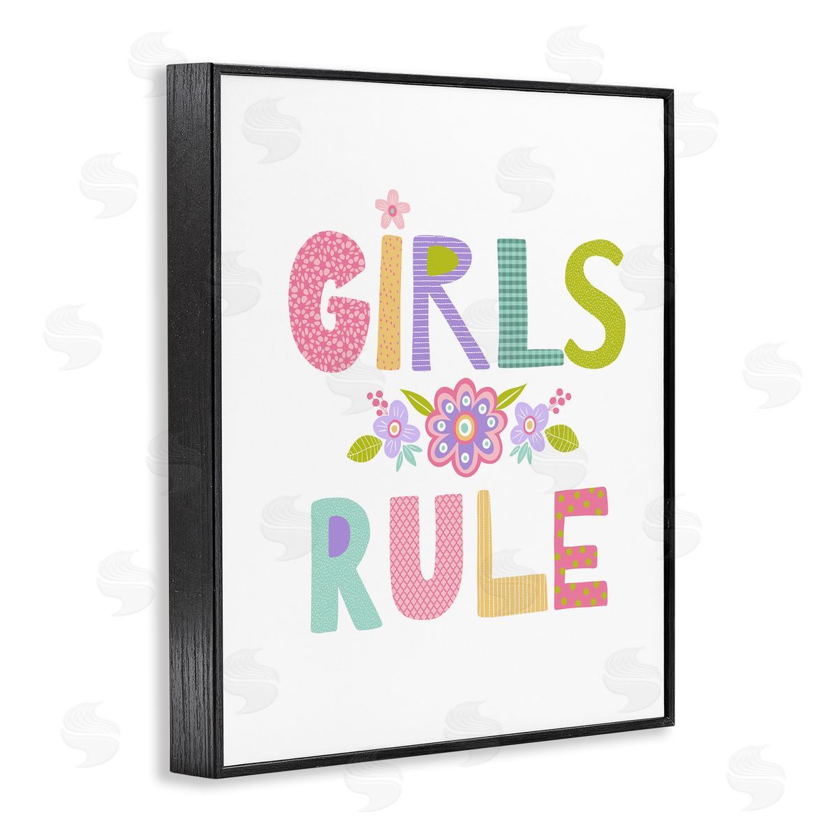 Girls Rule with Flowers Black Frame Print Wall Art, Home Decor by Lisa Nohren