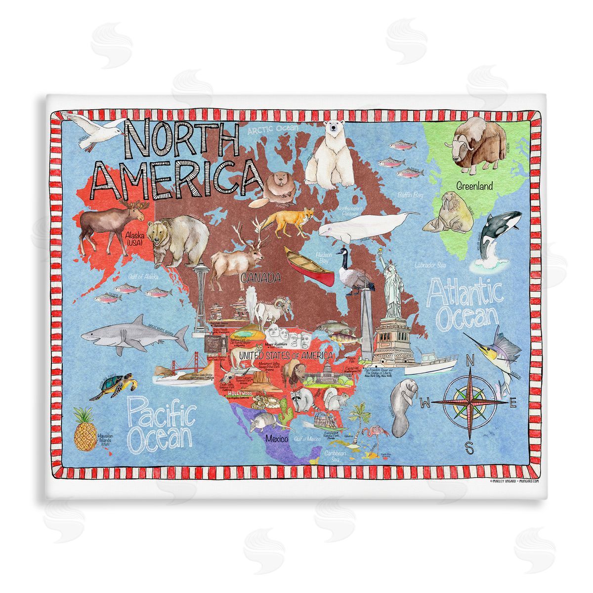 North America Map Canvas Wall Art, Home Decor by Marley Ungaro