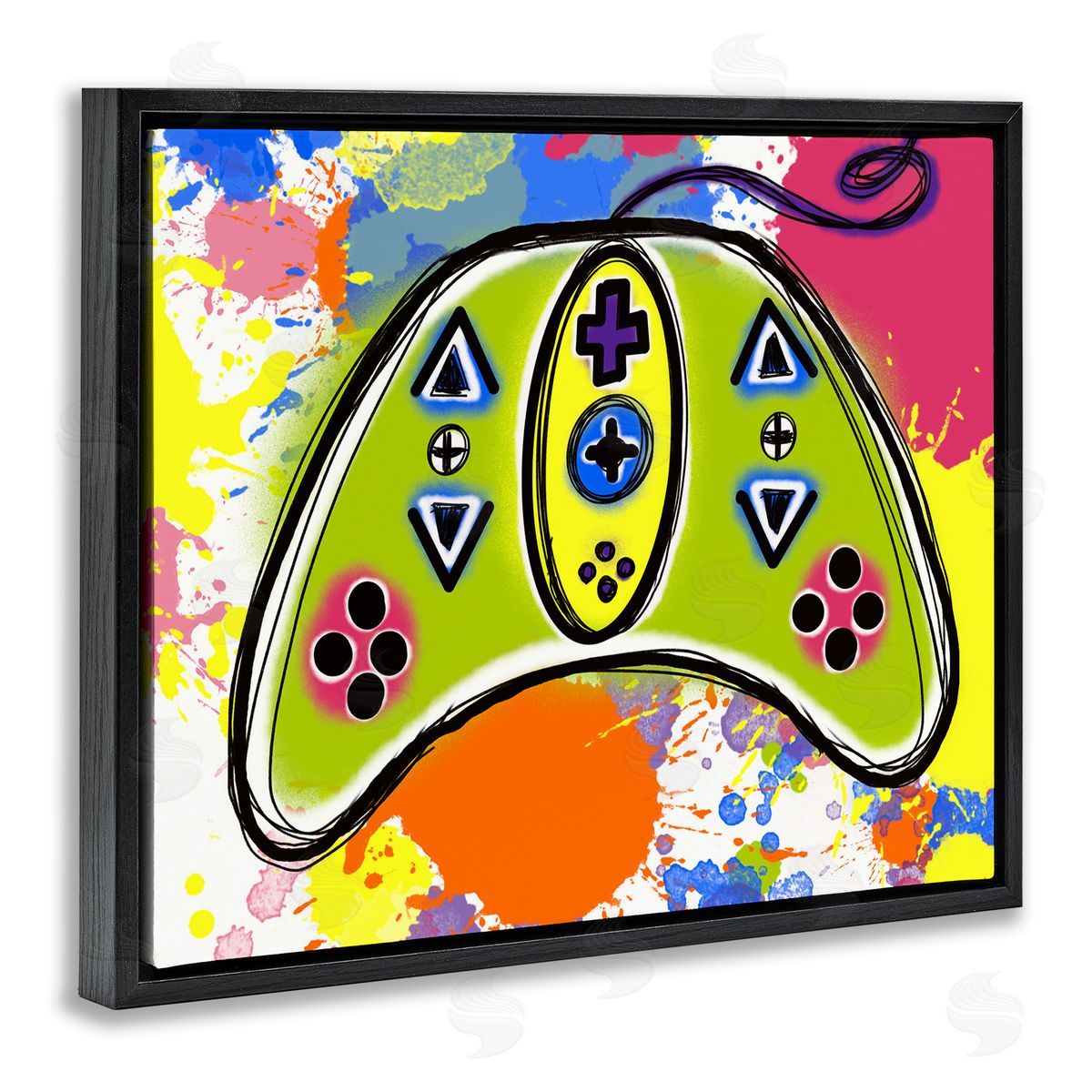 Modern Pop Controller Black Floating Frame Canvas Wall Art, Home Decor by Matthew Piotrowicz
