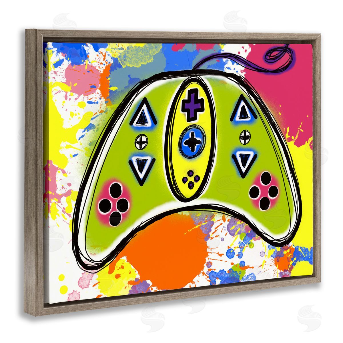 Modern Pop Controller Brown Floating Frame Canvas Wall Art, Home Decor by Matthew Piotrowicz