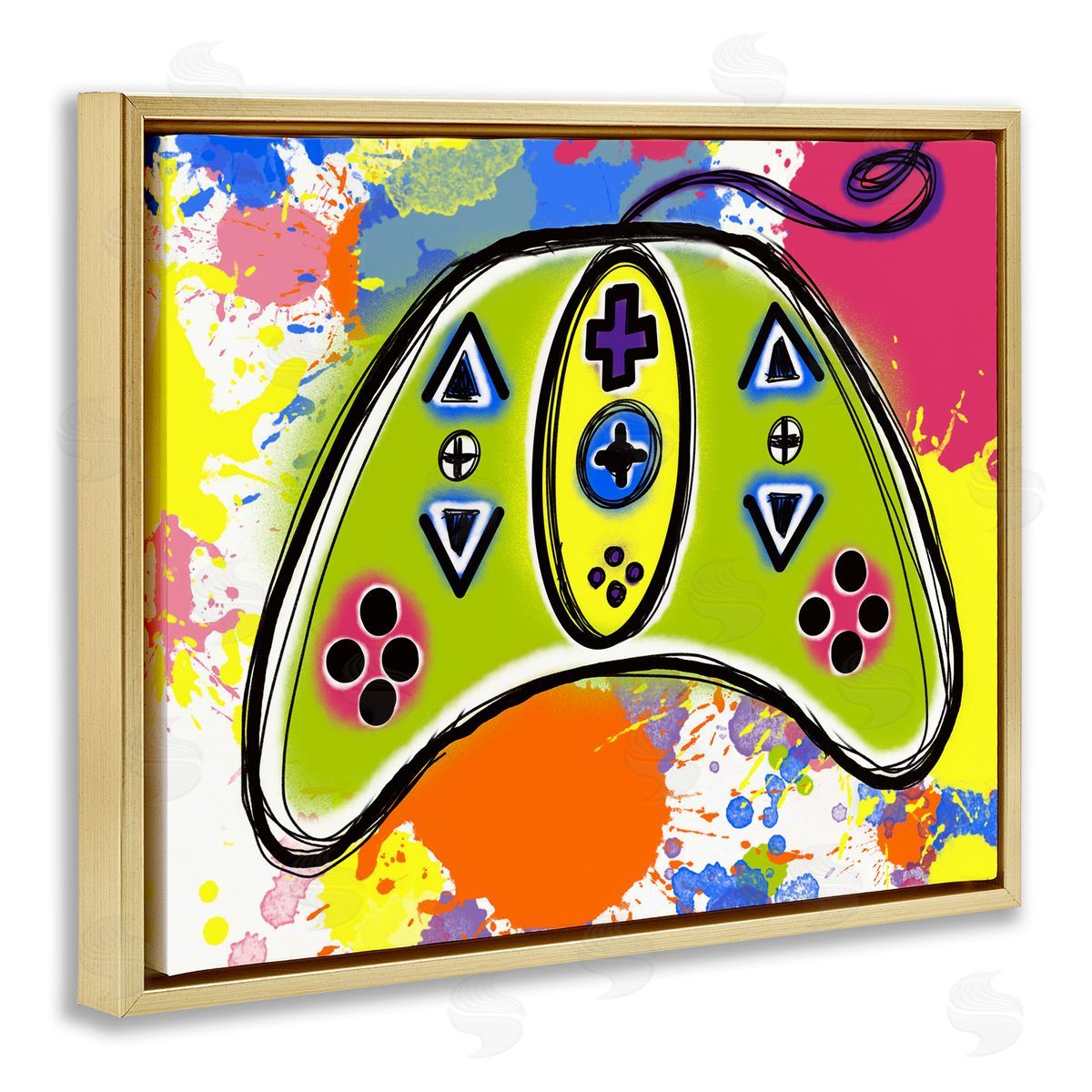 Modern Pop Controller Gold Floating Frame Canvas Wall Art, Home Decor by Matthew Piotrowicz